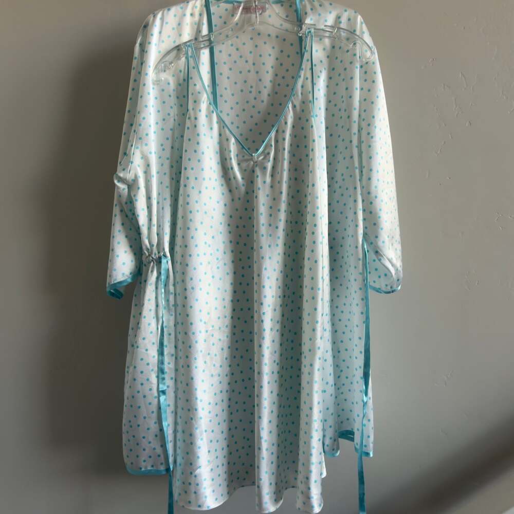 Vintage Oscar de la Renta Pink Label Polka Dot‎ Robe & Slip Set – XL